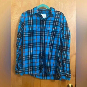 American Eagle Long Sleeve Flannel Plaid Blue and Orange  EUC Size S